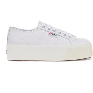 Superga 2790 White Leather Platform Sneaker, Size 37 1/2 - NEW WITH TAGS